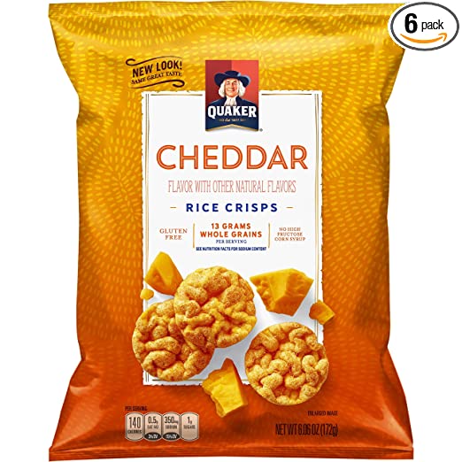 Quaker Rice Crisps, Gluten Free, Cheddar, 6.06oz Bags, 6 Count