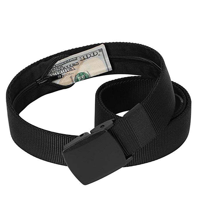 JasGood Travel Money Belt-Men/Women Hidden Pocket Nylon Belt-Casual Waist Belt Plastic Buckle Fits 42 Inch