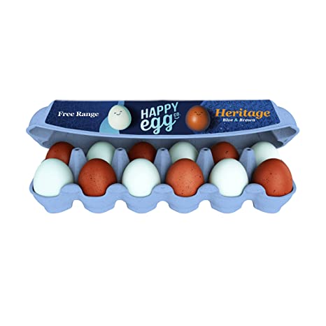 Happy Egg Heritage Breed Blue & Brown Free Range Eggs, Grade A Eggs-12ct