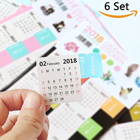 Bullet Journal Calendar Stickers Planner 2018 for Bullet Journal and Agenda,Self Adhesive Index Tabs Monthly Index Dividers Easy to Peel and Stick,15 Month 6 Set