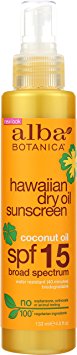 Alba Botanica Hawaiian, Coconut Dry Oil  Sunscreen SPF 15, 4.5 Ounce