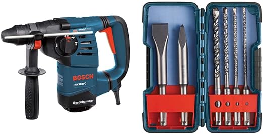 BOSCH 1-1/8-Inch SDS Rotary Hammer RH328VC with Vibration Control, Bosch BluewithBOSCH 6 Piece SDS-plus Masonry Trade Bit Set, Chisels and Carbide, HCST006