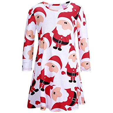 iPretty Mother and Daughter Christmas Xmas Gifts Print Flared Swing Dress Long Sleeve Plus Size Top