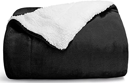 CozyLux Sherpa Fleece Blanket Throw Size Black 50" x 60" Soft Lightweight Fuzzy Reversible Throws Cozy Warm Thick Plush Blankets Luxury Microfiber Winter Bed Blanket for Camping Couch Sofa Chair