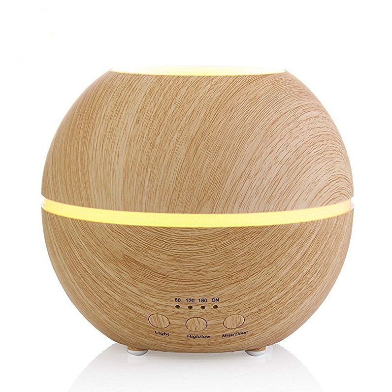 MIU COLOR Wood Grain Essential Oil Diffuser,300ML Aromatherapy Humidifier with 4 Timer Seeting,7 Changing Colored LED Lights,Auto-off function-Shallow Wood