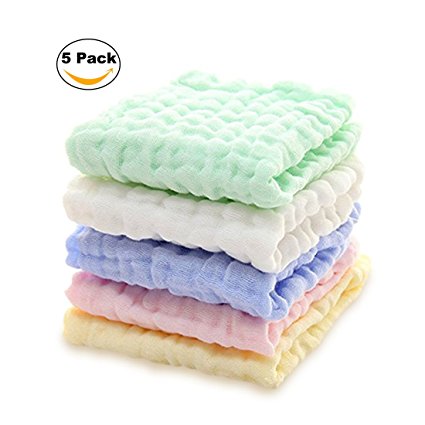 Kyapoo Baby Muslin Washcloths and Towels Premium Extra Soft Newborn Baby Face Towel Baby Registry as Shower Gift 5 Pack