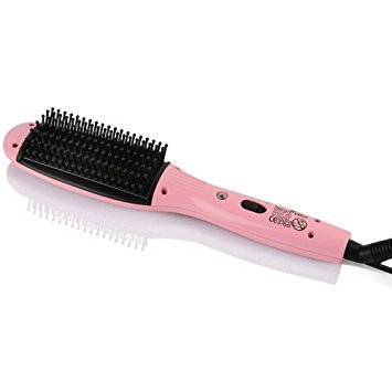Electric Hair Brush - Hot Hair Straightener & Auto Head Massager Function, Professional Salon-like Styling Results, Pink