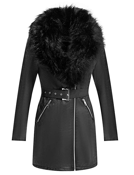 Bellivera Women's Faux Suede Leather Long Jacket, Wonderfully Parka Coat with Detachable Faux Fur Collar