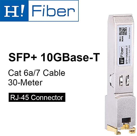 H!fiber 10G SFP  RJ45 Copper Transceiver(Cat6a/7, 30m), 10Gbase-T Module for Cisco SFP-10G-T-S, Ubiquiti UF-RJ45-10G, Netgear, TP-Link, D-Link, Linksys, Mikrotik and Other Open Switches