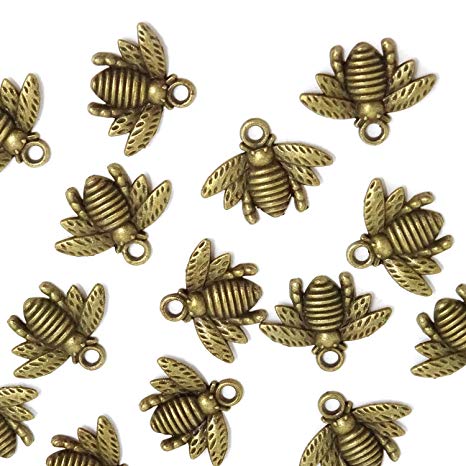 Honbay 50PCS Alloy Bee Honeybee Charm Pendants, DIY Craft Jewelry Making Accessory, 21x16mm (Antique Bronze)