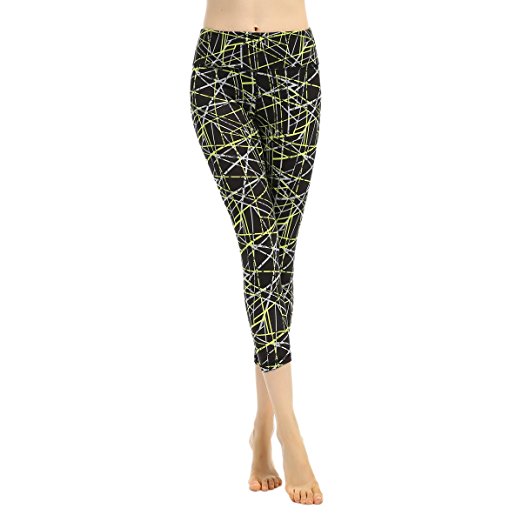 Myathle Women's Capri Printed Legging Stretchy Yoga Pants with Inner Pocket