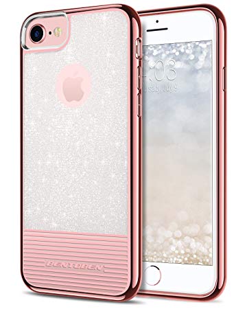 BENTOBEN iPhone 8 Case, iPhone 7 Case, Glitter Bling Slim Shockproof Hard PC Soft TPU Hybrid Dual Layer Stripes Protective Phone Case Cover for iPhone 8/iPhone7 (4.7Inch), Rose Gold