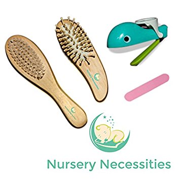 #1 Best Baby Grooming Kit - Premium Wooden Brushes & 'Nail Whale' Nail Clipper & File Set for Babies, Toddlers & Children - "Eats" Nail Clippings!