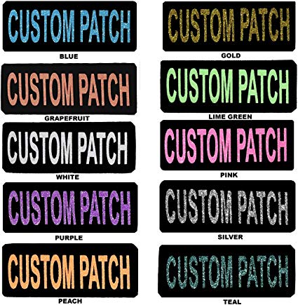 Dogline Custom Patch w/ Glitter Letters For Dog Vest, Harness or Collar | Customizable Bling Text | Personalized Patches w/ Hook Backing | Name, Agility, Service Dog, ESA