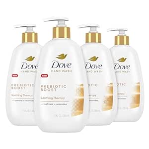 Dove Prebiotic Boost Hand Wash Soothing Therapy 4 Count for Lasting Softness, with Oatmeal & Ceramides, 12 oz