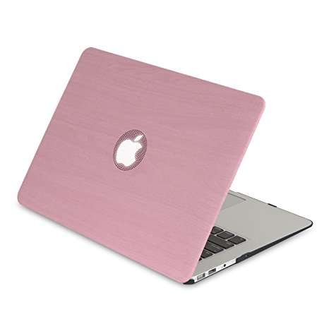 iDonzon Soft PU Leather Coated See Through Hard Protective Case for MacBook Pro 13 with RETINA display (Model A1425 & A1502), No CD-ROM Drive - Pink Wood Texture