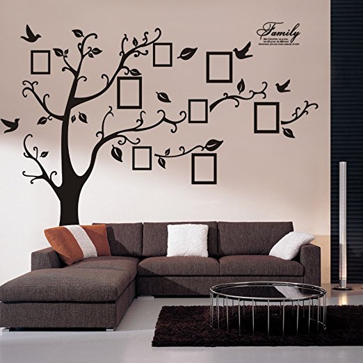 Wall Decals Art Stickers Waterproof, Huge Size Family Photo Frame, Tree and Birds Pattern, for Home Kitchen Bedroom Living Room Decor