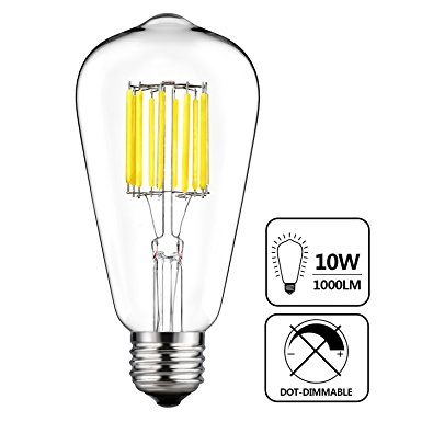 GEZEE 10W Edison Style Vintage LED Filament Light Bulb,100W Incandescent Replacement,Daylight White 6000K,1000LM, E26 Medium Base Lamp, ST21(ST64) Antique Shape, Non-dimmable
