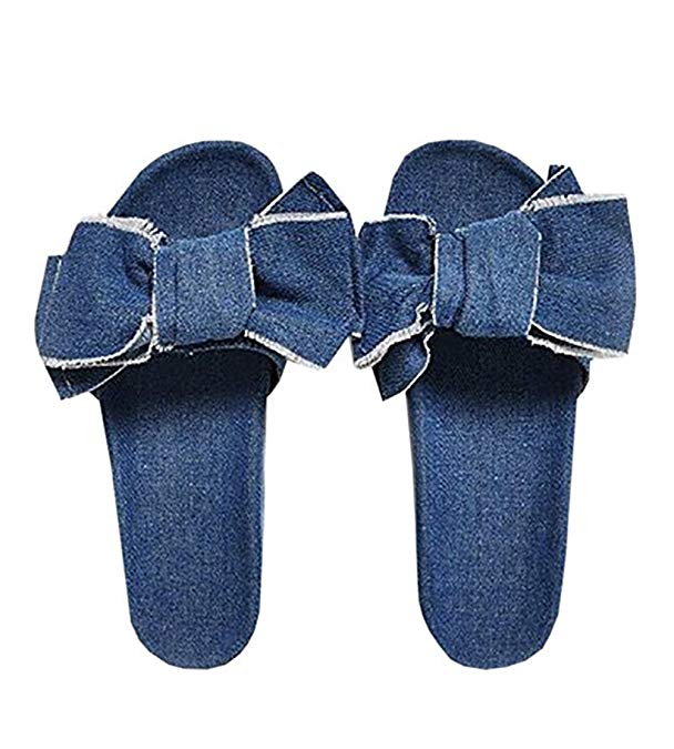 Huiyuzhi Womens Denim Bow Tie Slide Sandals Fashion Summer Slippers