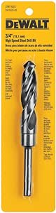 DEWALT DW1625 3/4-Inch Black Oxide 1/2-Inch Shank Reduced Shank Twist Drill Bit