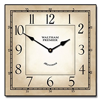 Waltham Parchment Square Clock, 12"-48", Whisper Quiet, non-ticking