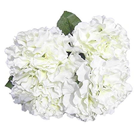 Soledi® Artificial Silk Fake 5 Heads Beautiful Flower Bunch Bouquet Home Hotel Wedding Party Garden Floral Decor Hydrangea -- Milk White