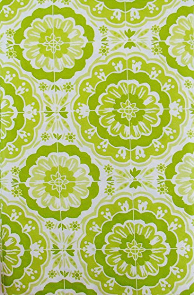 Bursting Blooms of Green Vinyl Flannel Back Tablecloth with Zipper Umbrella Hole (52" x 70" Oblong)