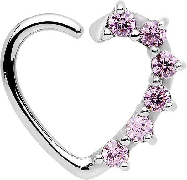 Body Candy 16 Gauge Pink Heart Left Closure Daith Cartilage Tragus Earring