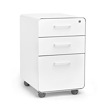 Poppin White Stow Rolling 3-Drawer File Cabinet, Available in 10 Colors, Legal/Letter
