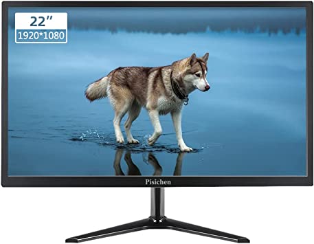 Computer Monitor, Pisichen 22 Inch PC Monitor HD 1920x1080, Monitor with HDMI & VGA Interface, 5ms, 75Hz, Brightness 250 cd/m², Computer Screen for Laptop/PS3/PS4, Built-in Speakers