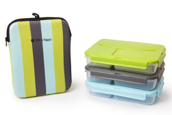 Set of 3 Lunch Boxes (Blue- Gray- Green)-Leak-Proof & Thermo-Sleeve! Easy to Clean & Dry! Perfect Size for your meals! For Adults and Kids! Recommended for healthier meals!