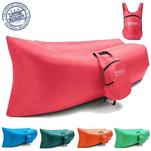 BagMate Outdoor Inflatable Lounger - Includes Carry Bag with Multiple Pockets by Rhino Products - Comfortable Lay Bag Sofa, Air Hammock, Pool Float, Convenient lounge Couch Perfect for Beach & Camping