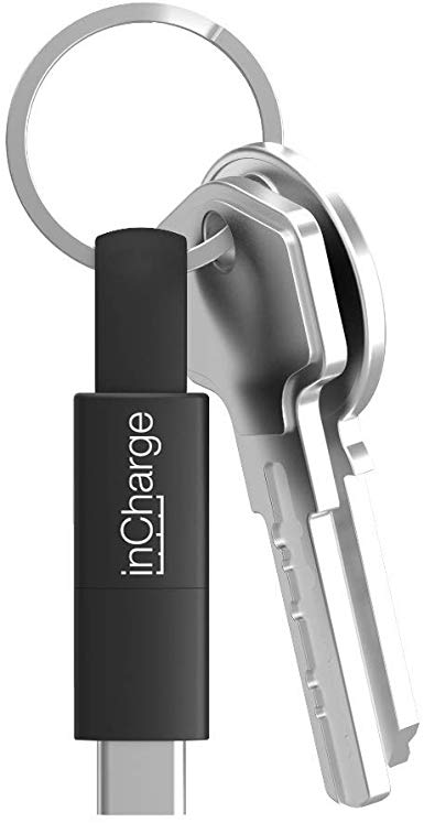 inCharge All in One 3in1 - Ultra Portable Charging/Sync Keychain Cable Compatible with Apple iPhone/iPad/Airpods and Compatible with All Android micro usb and usb type c Devices (TPE, BLACK)