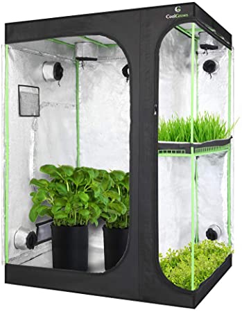 CoolGrows Upgraded 2-in-1 60"x48"x80" Mylar Hydroponic Grow Tent with Easy View Window and Floor Tray, 4'x5' Tent Kit for Indoor Plant Growing