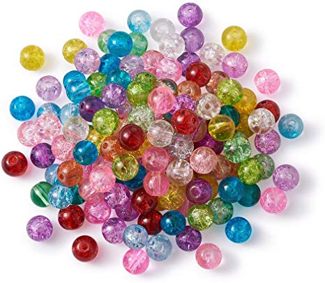Craftdady 500Pcs 8mm Transparent Crackle Glass Round Beads Tiny Handcrafted Loose Pony Ball Beads Random Mixed Colors for Jewelry Making Hole: 1mm