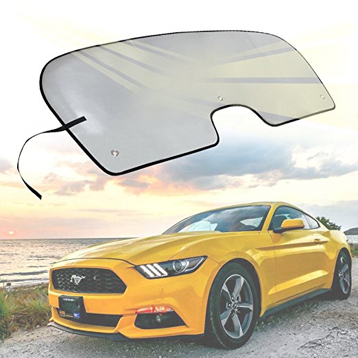 Sunshade for Ford Mustang Coupe or Convertible 2015 2016 2017 2018 Heatshield Windshield Custom-fit Sun shade (Silver)