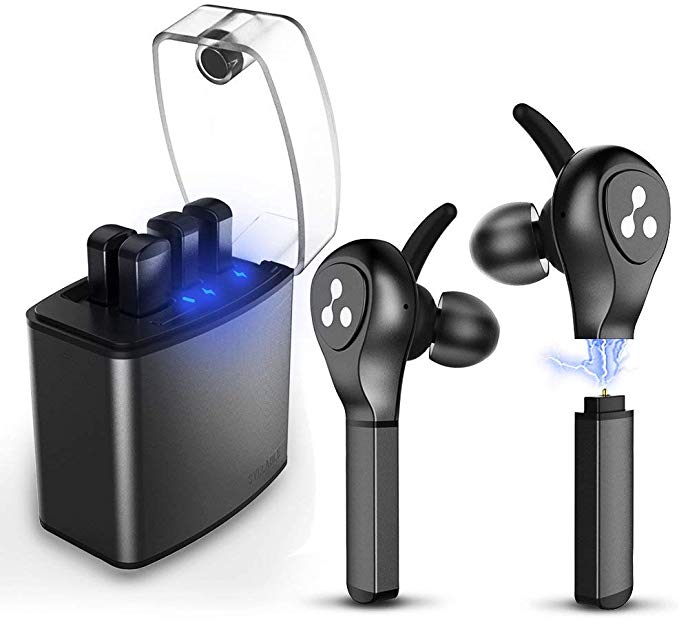 Bluetooth Headphones Wireless Earbuds, Syllable Detachable Battery with Charging Box, Portable Sports IPX7 Waterproof Earphones with HD Stereo Sound and Magnetic Design for iPhone and Android Device