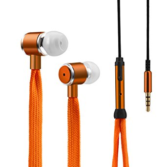 PhoneStar Shoelace Design Headphones in Ear earphones with volume control and microphone 3,5mm pawl for Apple iOS iPhone iPod iPad Sony Samsung HTC, Huawei, Android MP3 and many more in orange