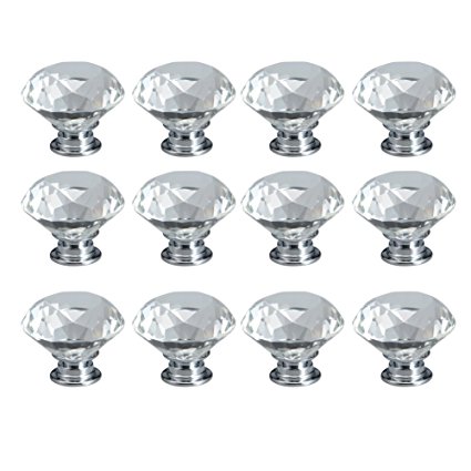 INVIKTUS 12pcs Diamond Shape Crystal Glass 40mm Drawer Knob Pull Handle Usd for Caebinet, Drawer