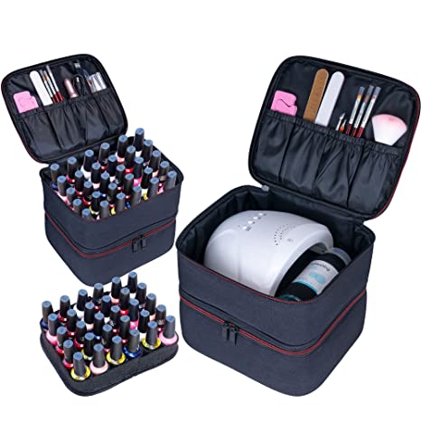 ButterFox Nail Polish Carrying Case Bag Storage Organizer, Fits 60 Nail Polish Bottles (0.5FL OZ), Pockets for Manicure Accessories - Black/Red