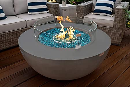 AKOYA Outdoor Essentials 42" Outdoor Propane Gas Fire Pit Table Bowl in Gray (Caribbean Blue)