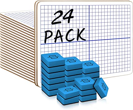 Scribbledo 24 Pack Dry Erase XY Axis Graph Lap Boards 9” X 12” for Student and Classroom Use, Math White Board - Double Sided White Boards with 24 Erasers Included