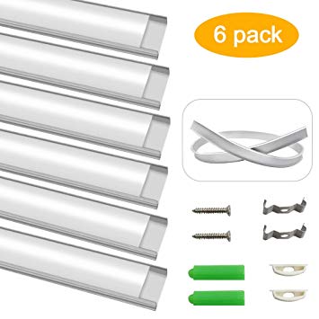 inShareplus Bendable LED Aluminum Channel System, U Shape, Silver Color, with Milk White Cover, End Caps and Mounting Clips, Aluminum Profile for LED Strip Light Installation, 3.3ft/1M, 6 Pack