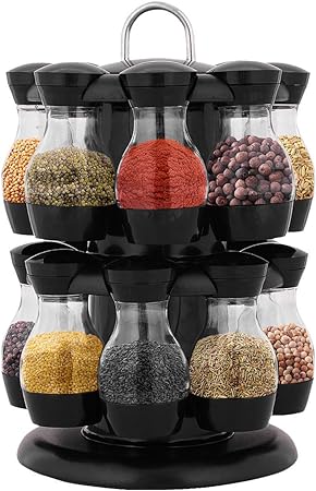 COSTWAY Revolving Spice Rack with 16 Spice Jars, 2 Tier Rotating Countertop Spice Carousel Tower Stand, Free Standing Round Spice Rack Organizer for Home Kitchen Herbs Holder