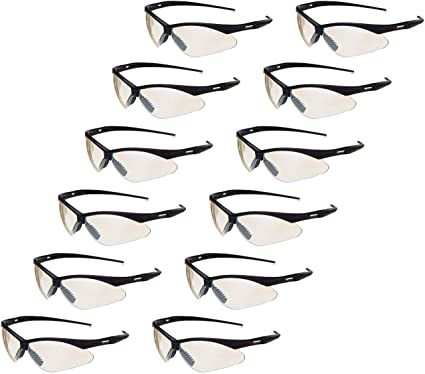 AmazonBasics Anti-Scratch Safety Glasses Eye Protection, UV-Resistant, Clear Mirror Lens, 12-Count