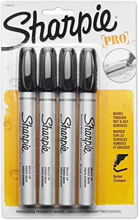 Sharpie 1794272 Pro Bullet Tip Industrial Strength Permanent Marker, Black, 4-Pack