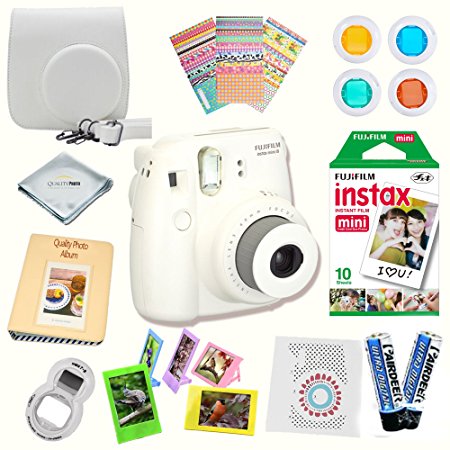 Fujifilm Instax Mini 8 (White) Deluxe kit bundle Includes -Instant camera with Instax mini 8 instant films (10 pack) - Custom Camera Case - instax Album - Frames - Stickers - Close up lens   MORE …
