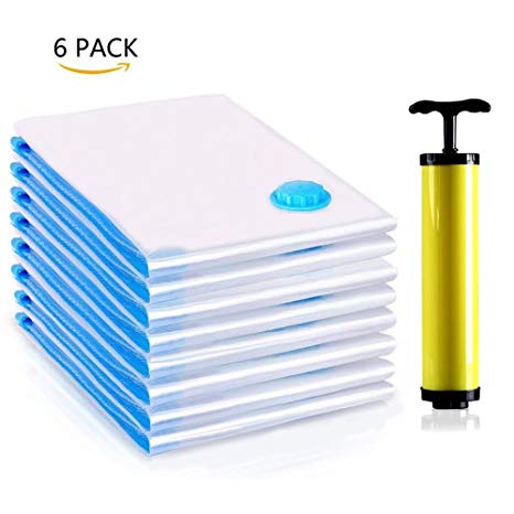 Premium Vacuum Storage Bags One Package of 6 Pcs (3 Large 100x80cm   3 Medium 80x60cm) with Free Hand Pump Durable Space Saver Bags Best for Clothes, Bedding, Duvets, Towels, Curtains and Traveling