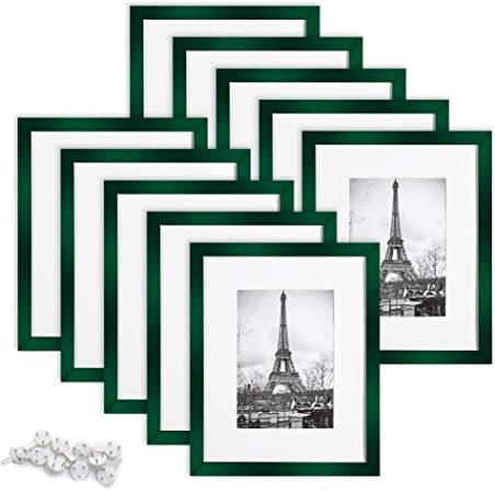 upsimples 8x10 Picture Frame Set of 10,Display Pictures 5x7 with Mat or 8x10 Without Mat,Multi Photo Frames Collage for Wall or Tabletop Display,Peacock Green