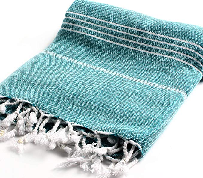 CACALA Pure Series Turkish Bath Towels – Traditional Peshtemal Design for Bathrooms, Beach, Sauna – 100% Natural Cotton, Ultra-Soft, Fast-Drying, Absorbent – Warm, Rich Colors with Stripes Aqua